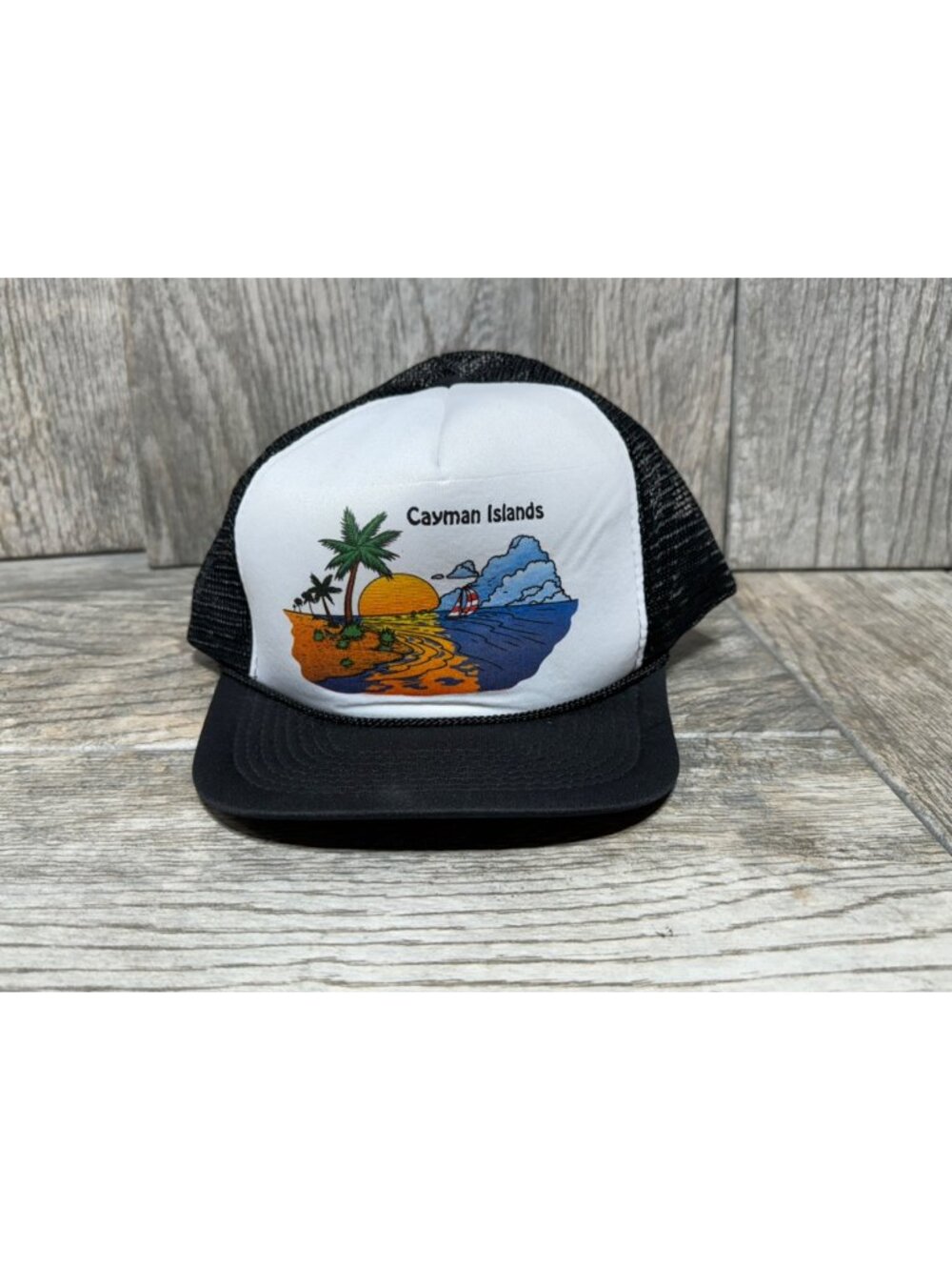Vintage Cayman Islands Rope Trucker Mesh Back Snapback Hat Cap 90s Beach Vacay
